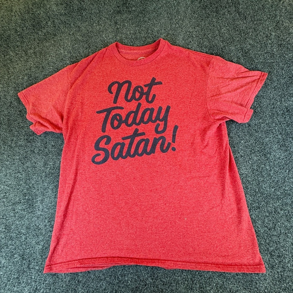 DOM Not Today Satan T-Shirt Mens Large Red Graphic Logo Cotton Short Sleeve